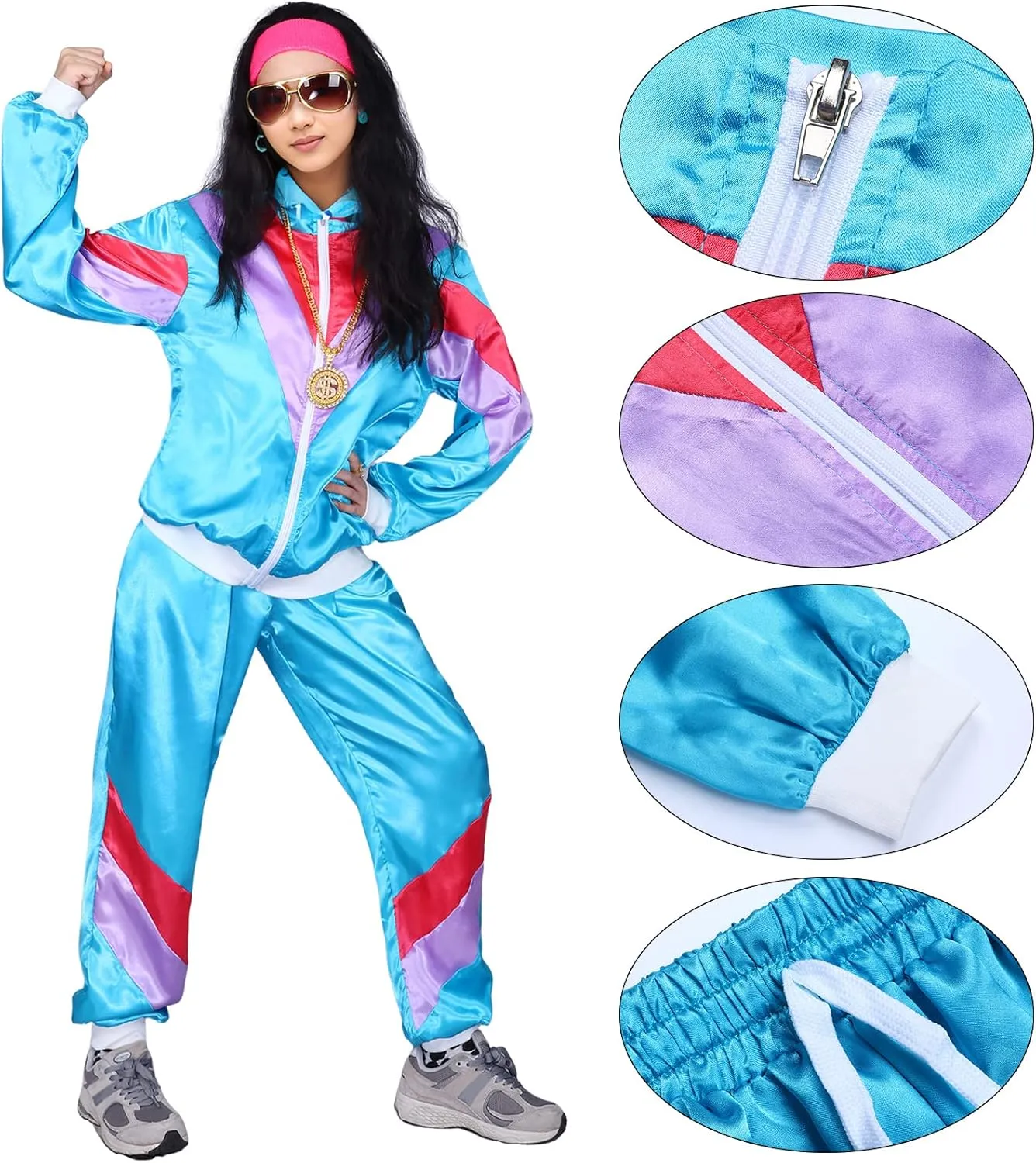 Kicpot 80s/90s Outfit for Men 80??s Tracksuit Costumes Women Mens 80s Costume Retro Shell Hip Hop Windbreaker Unisex