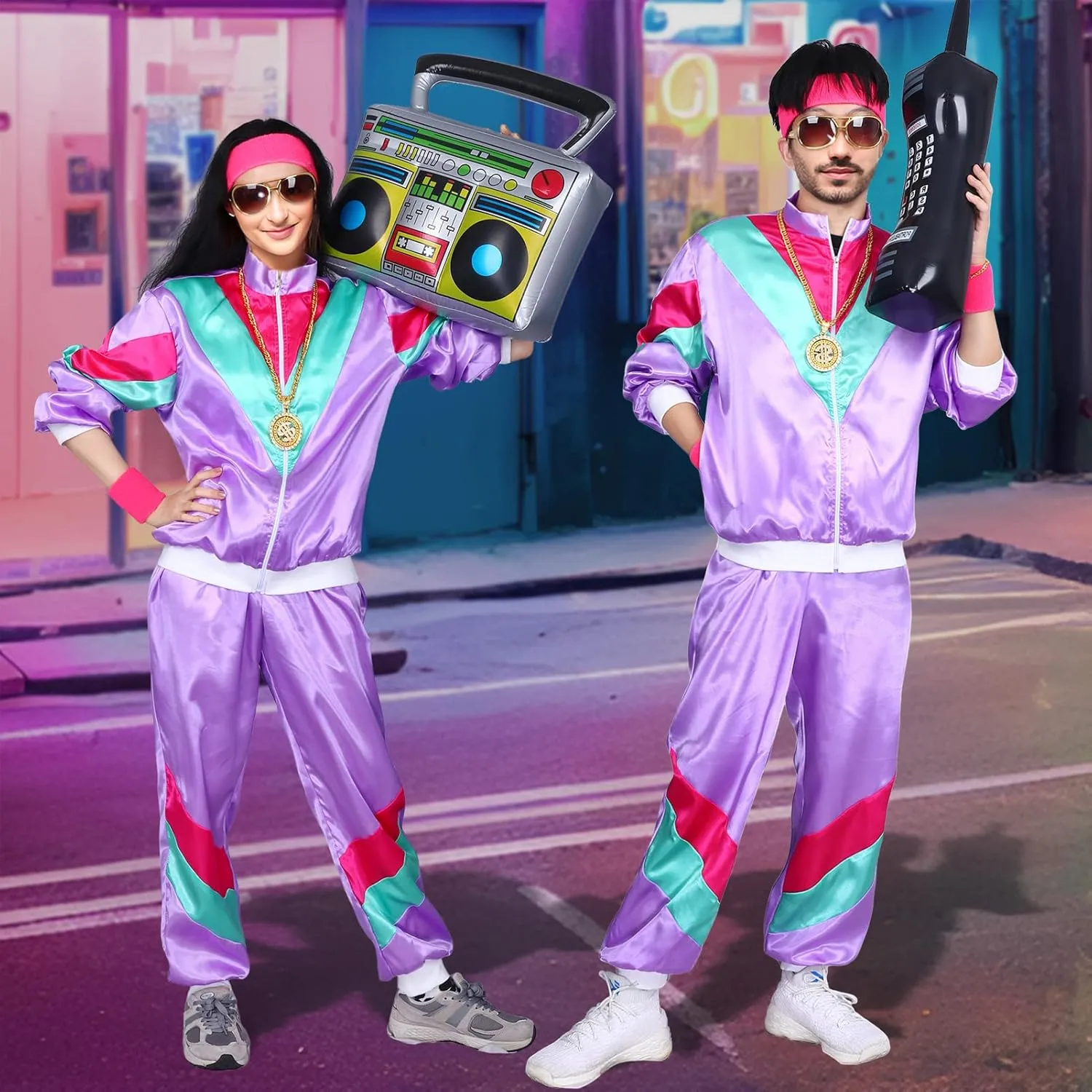 Kicpot 80s/90s Outfit for Men 80??s Tracksuit Costumes Women Mens 80s Costume Retro Shell Hip Hop Windbreaker Unisex
