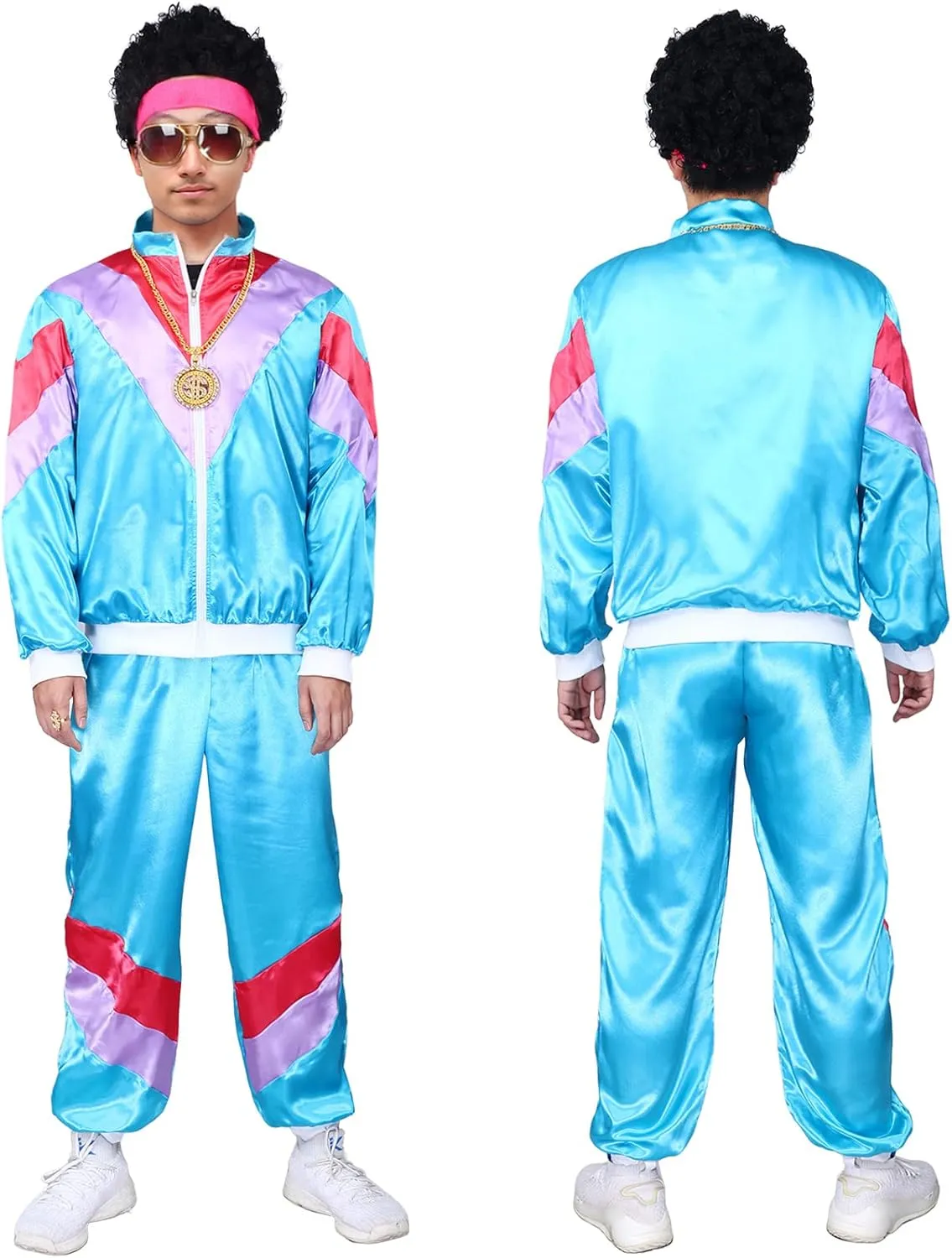 Kicpot 80s/90s Outfit for Men 80??s Tracksuit Costumes Women Mens 80s Costume Retro Shell Hip Hop Windbreaker Unisex