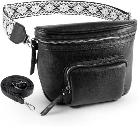 letech  Crossbody Bags for Women Vegan Leather Purses Small Fanny Pack Handbags with Wide Strap,Waist Bag Travel Belt Bags for Women Men (Black)