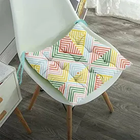 Lushomes Printed Chair Pads, dining chair Cotton Cushion with 36 Knots and 4 Strings, driver seat cushion for car, cushion for car, cushion for rocking chair(40 x 40 cms, Single Pc, Rainbow diamond)