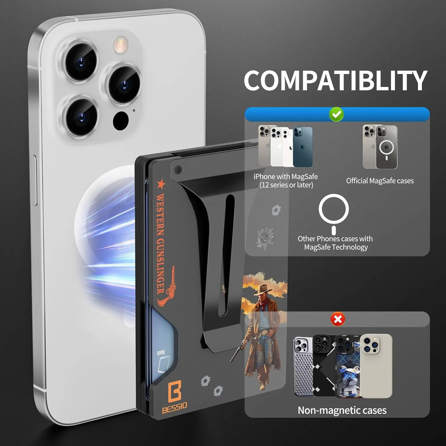 Magnetic Phone Wallet Compatible with Apple MagSafe - Metal Card Holder with AirTag Holder, RFID Blocking & Money Clip Mag Safe Wallet for iPhone 16 15 14 13 12 Pro Max/Pro/Plus/Mini