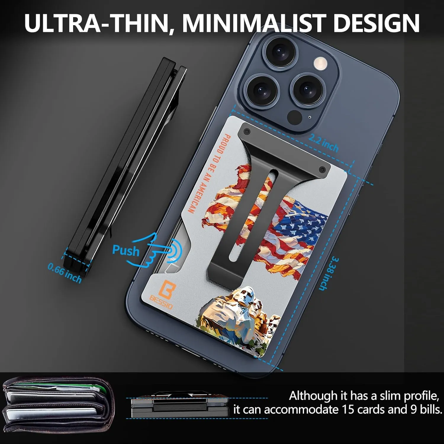 Magnetic Phone Wallet Compatible with Apple MagSafe - Metal Card Holder with AirTag Holder, RFID Blocking & Money Clip Mag Safe Wallet for iPhone 16 15 14 13 12 Pro Max/Pro/Plus/Mini