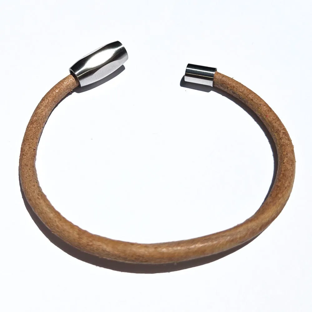 Men's Ellis Tan Leather Bracelet w Magnetic Clasp