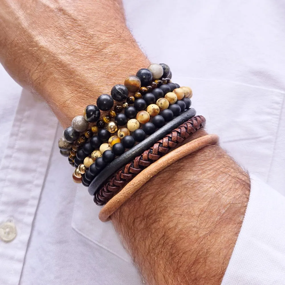 Men's Ellis Tan Leather Bracelet w Magnetic Clasp