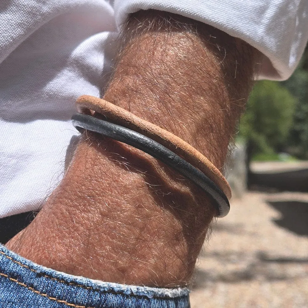 Men's Ellis Tan Leather Bracelet w Magnetic Clasp