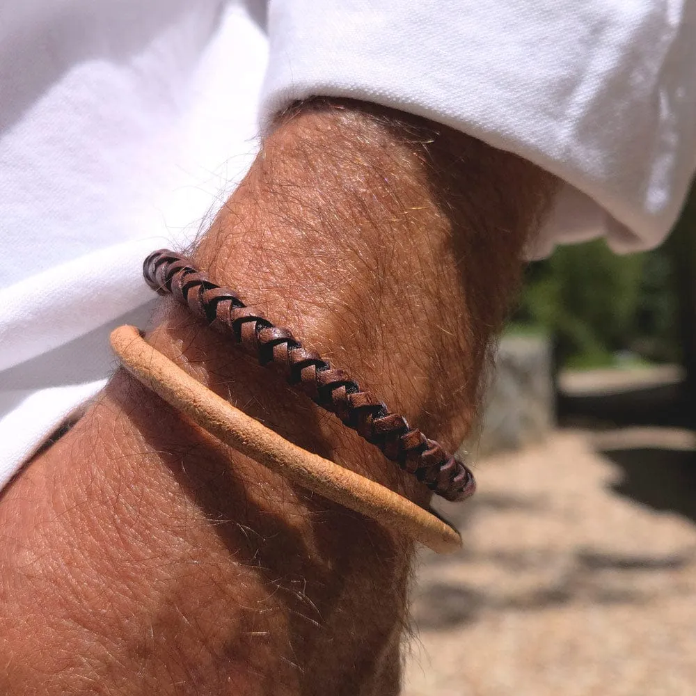 Men's Ellis Tan Leather Bracelet w Magnetic Clasp