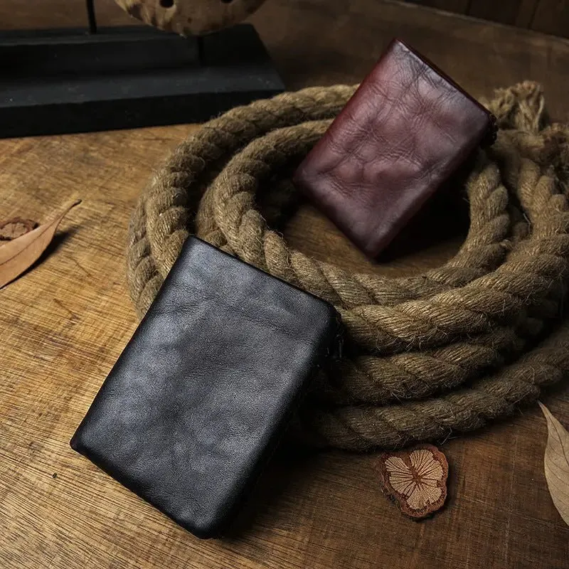 Men's Short Genuine Wallet with Anti-Magnetic Function & First Layer Cowhide Leather