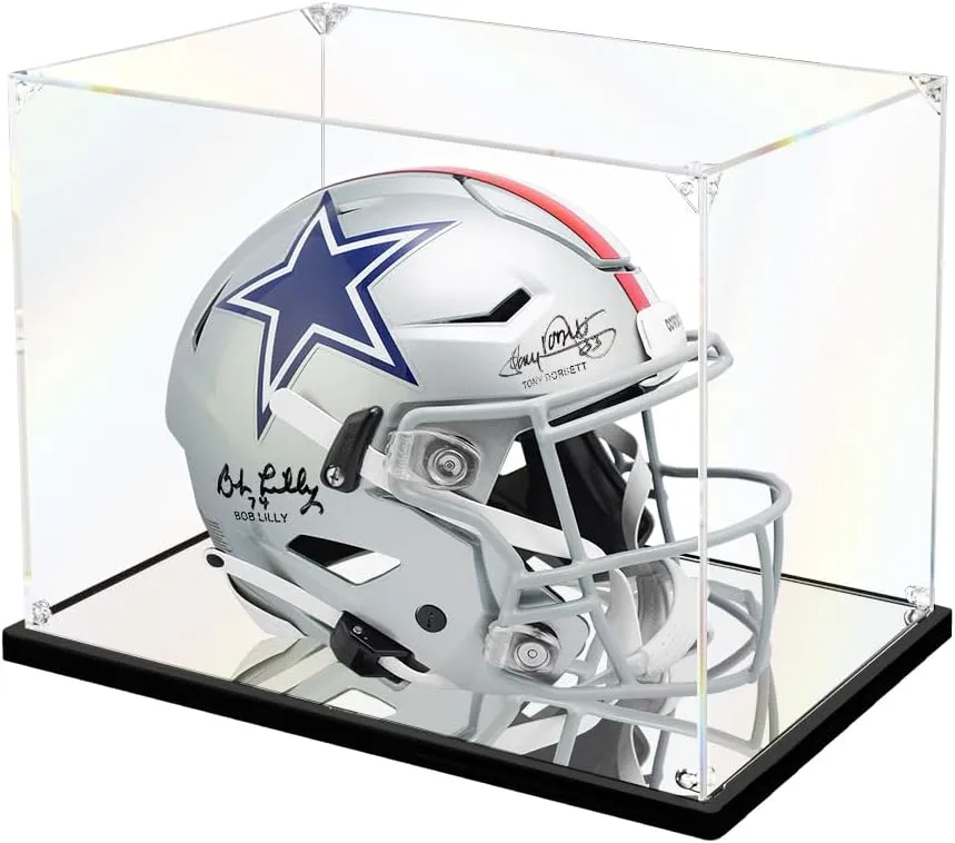 Mini Football Helmet Display Case Mirror Base, Acrylic Display Case for Mini Football Helmet, Self-Assembly (8.3x6.3x7.1 inch, 21x16x18 cm)