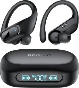 occiam Wireless Earbuds Bluetooth Headphones Ear Buds 96Hrs Playback Sport Over-Ear Waterproof Wireless Headphones Earphones with Earhooks ENC Mics Clear Call for Sport Running Workout Black