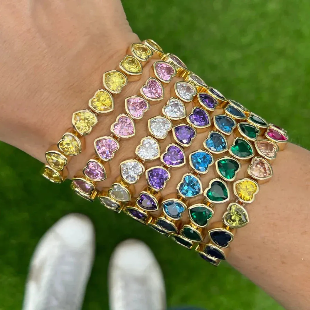 Pink CZ Heart Bezel Stretch Bracelet