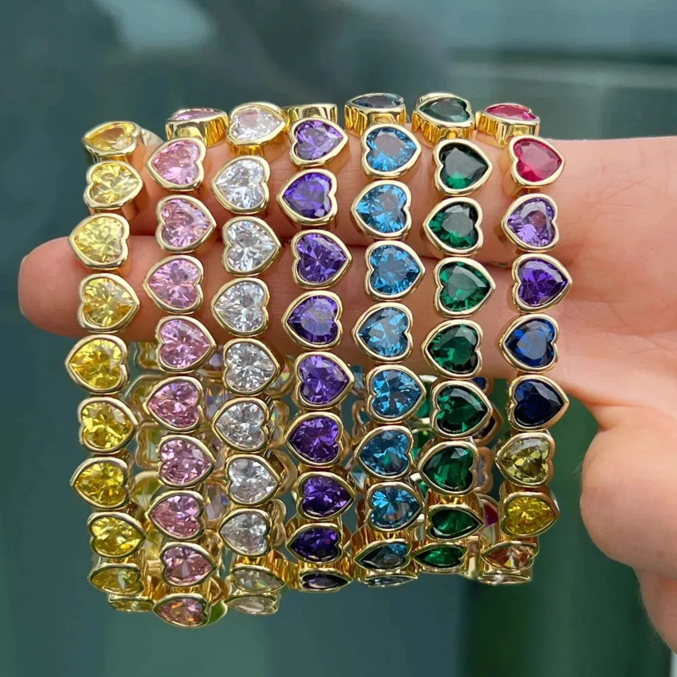 Pink CZ Heart Bezel Stretch Bracelet