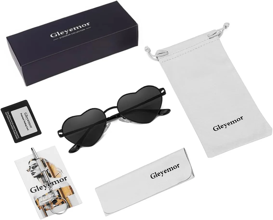 Polarized Heart Shaped Sunglasses for Women Metal Frame Cute Lovely Glasses 100% UV Protection