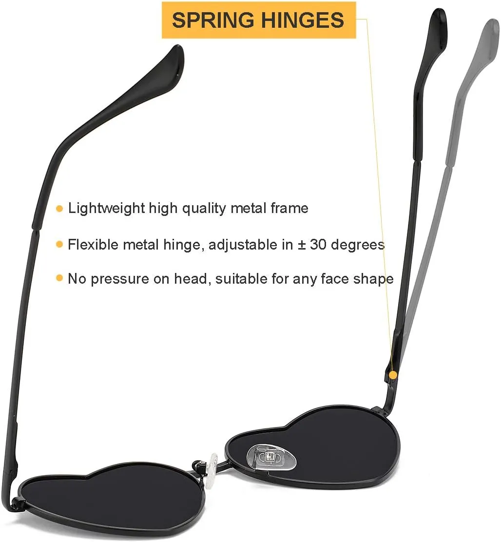 Polarized Heart Shaped Sunglasses for Women Metal Frame Cute Lovely Glasses 100% UV Protection