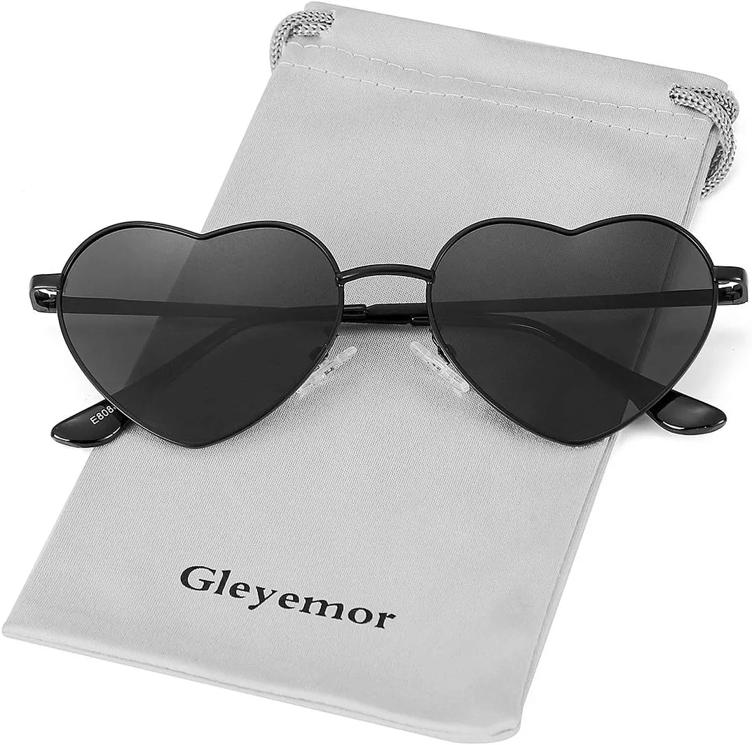 Polarized Heart Shaped Sunglasses for Women Metal Frame Cute Lovely Glasses 100% UV Protection