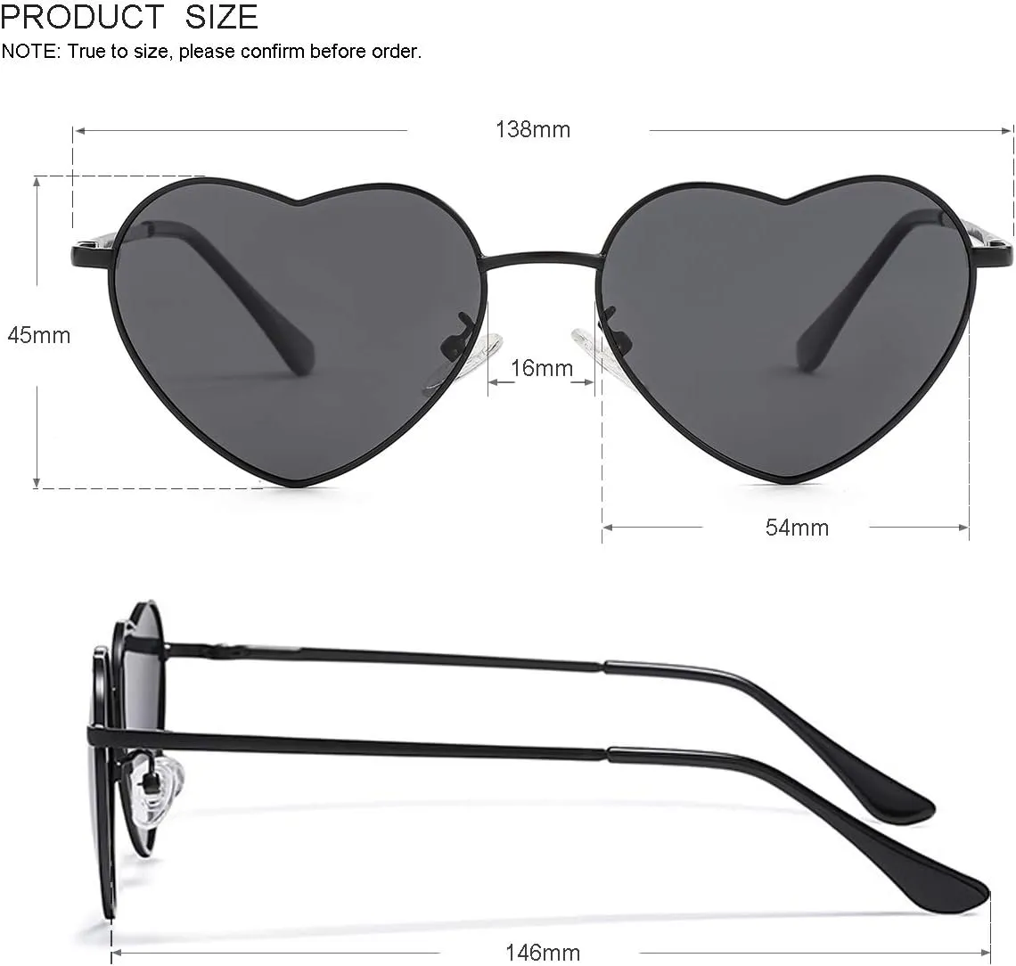 Polarized Heart Shaped Sunglasses for Women Metal Frame Cute Lovely Glasses 100% UV Protection