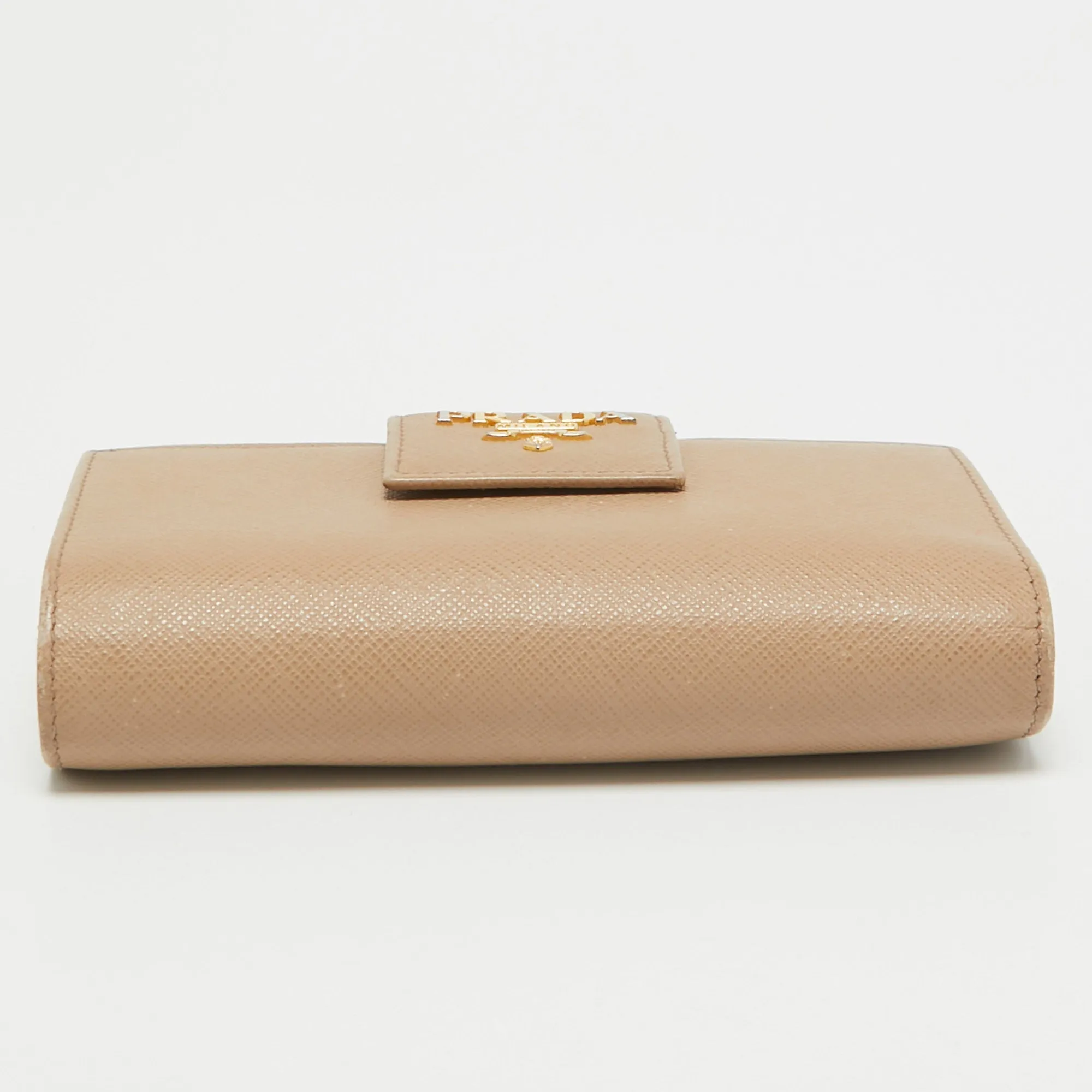 Prada Beige Saffiano Metal Leather Flap French Wallet