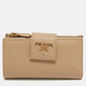 Prada Beige Saffiano Metal Leather Flap French Wallet