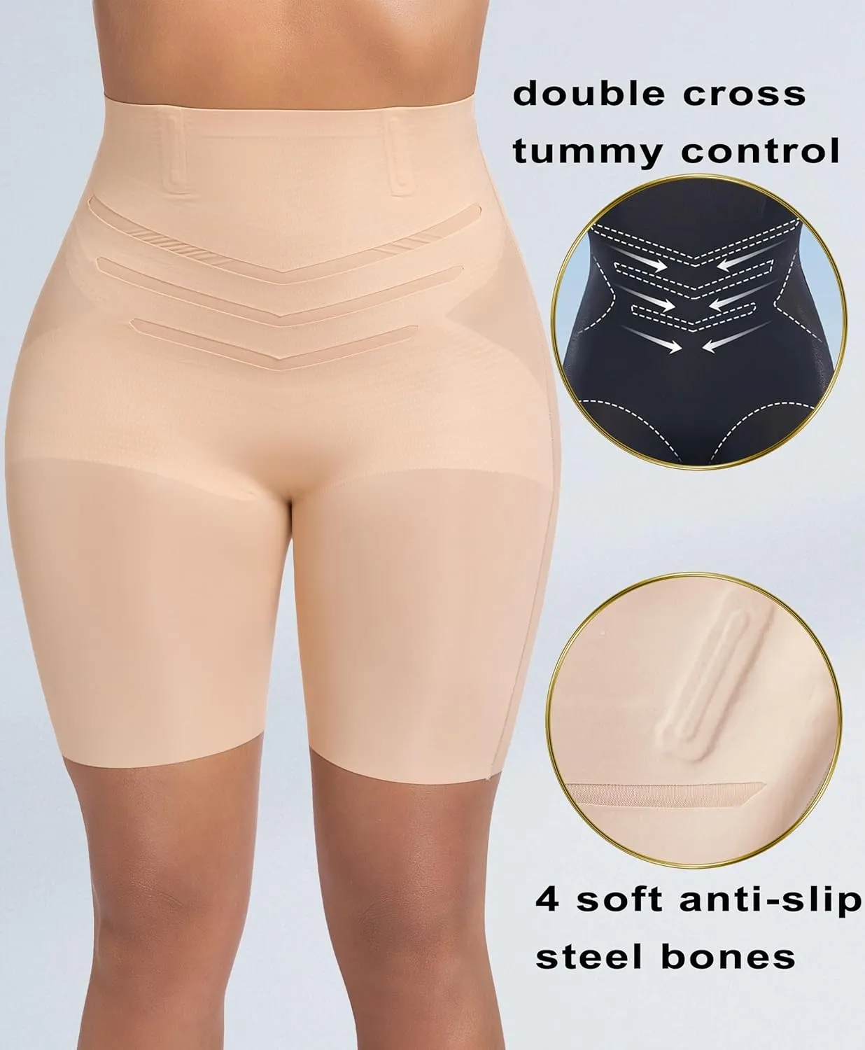 PRETTYWELL Shapewear Tummy Control Shorts for Women, Comfort High Waisted Body Shaper, Seamless no Rolling Thigh Slimmer