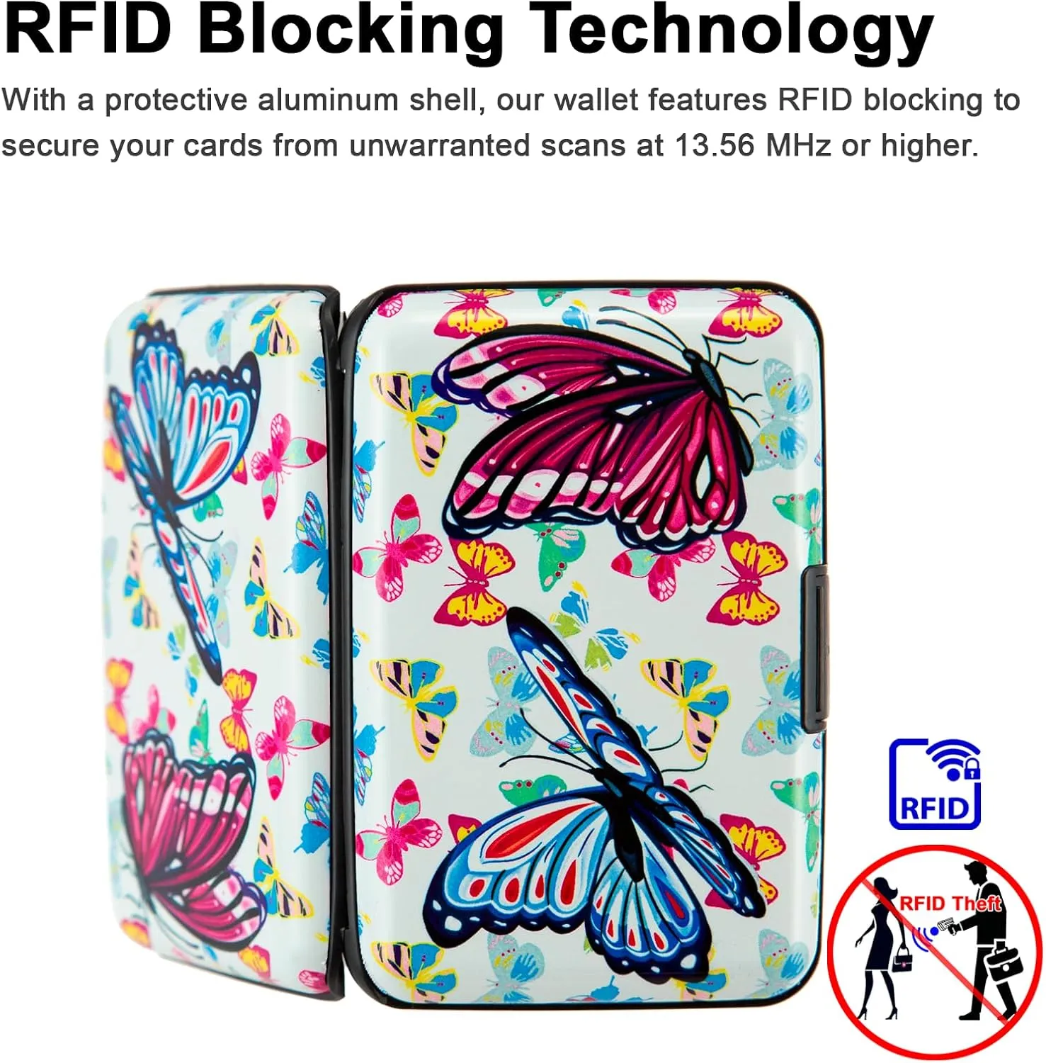 RFID Blocking Small Metal Credit Card Holder Wallet for Women Men Business Aluminum Protector Sleeves Slim Mini Cards Case (A Butterfly)