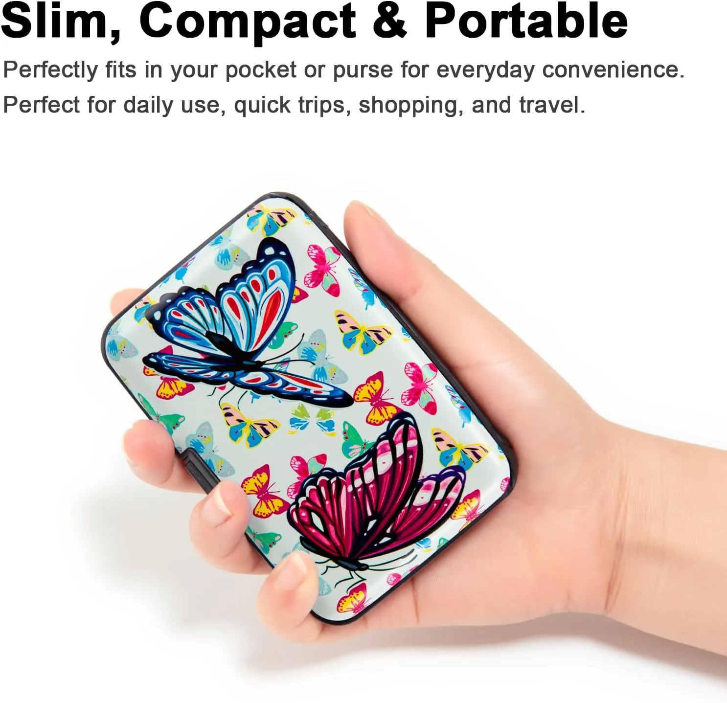 RFID Blocking Small Metal Credit Card Holder Wallet for Women Men Business Aluminum Protector Sleeves Slim Mini Cards Case (A Butterfly)