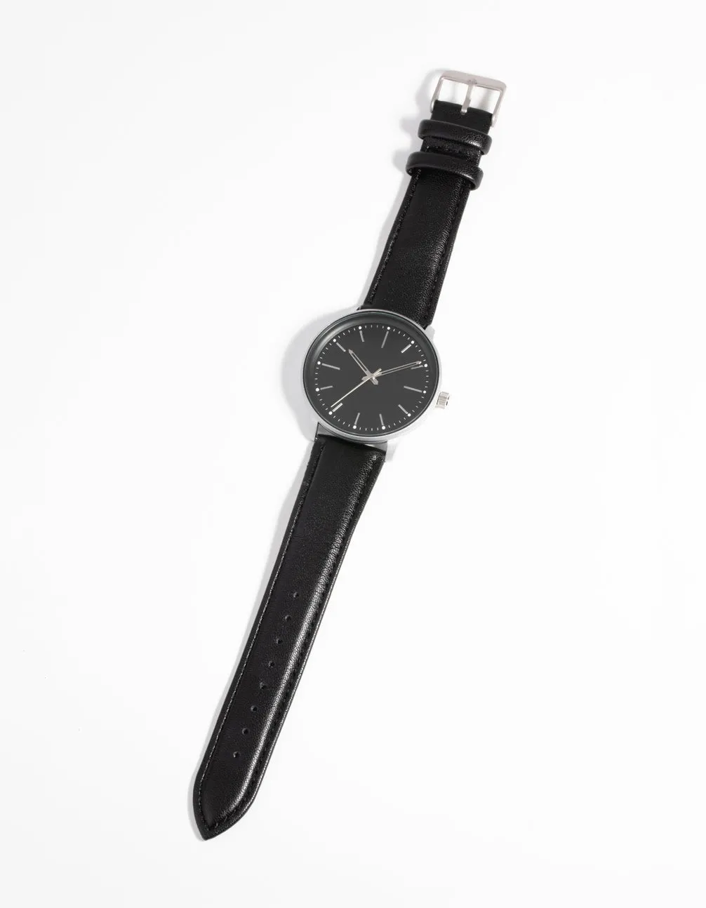 Rhodium Classic Faux Leather Watch