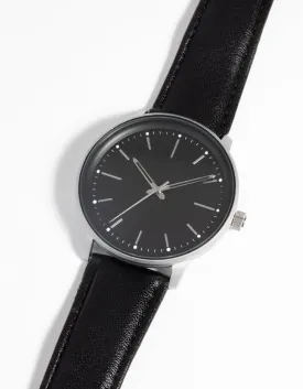 Rhodium Classic Faux Leather Watch