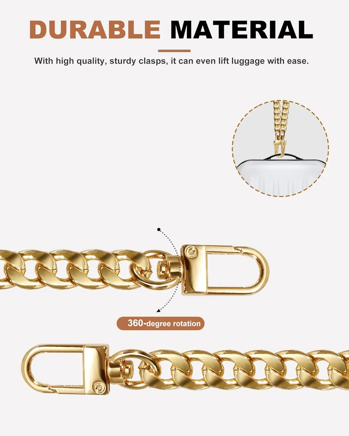SEAVILIA Handmade DIY 47" Gold Purse Chain Straps Accessories  Replacement Crossbody & Shoulder Straps for Bag Making