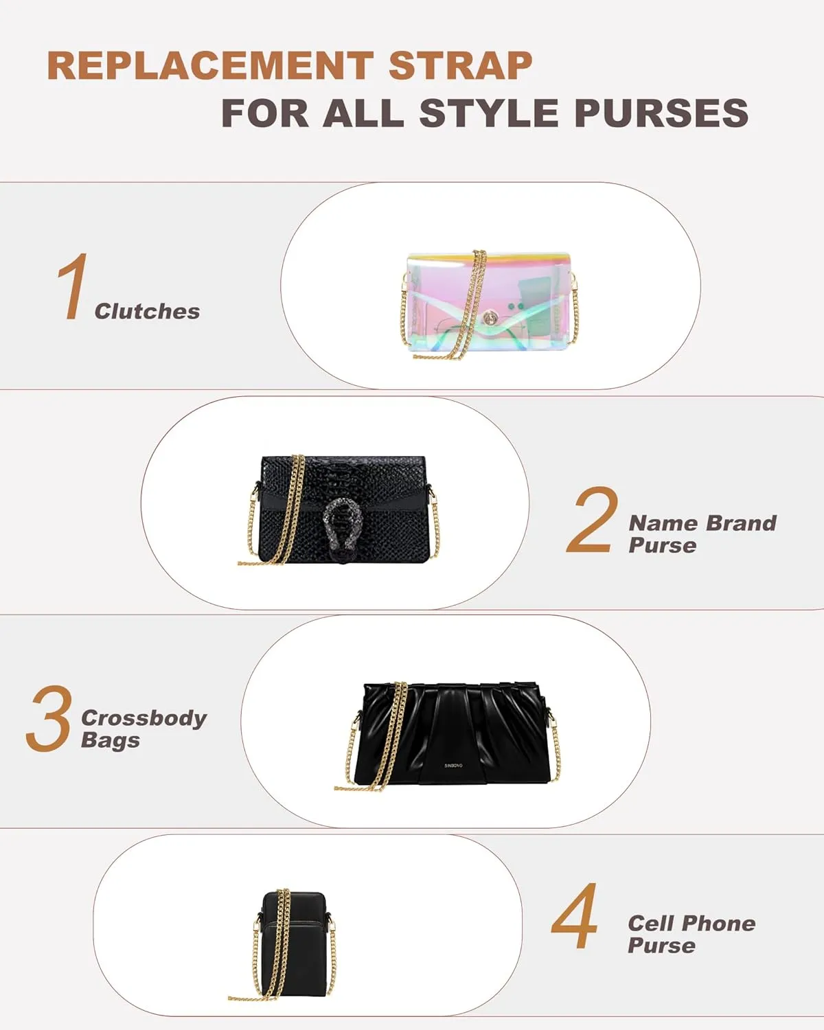 SEAVILIA Handmade DIY 47" Gold Purse Chain Straps Accessories  Replacement Crossbody & Shoulder Straps for Bag Making