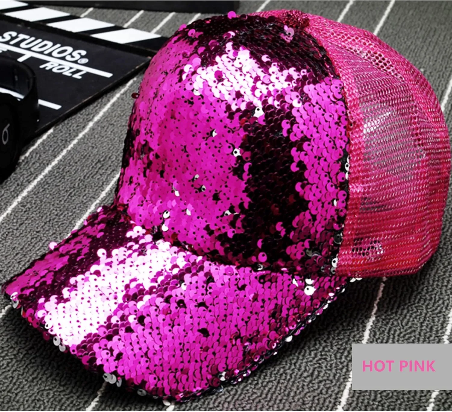 Sequin Hat Magic Adjustable Baseball Hat Cap for Womens - Silver Mirror Decor Baseball Cap Disco-Ball Dance Party Costume