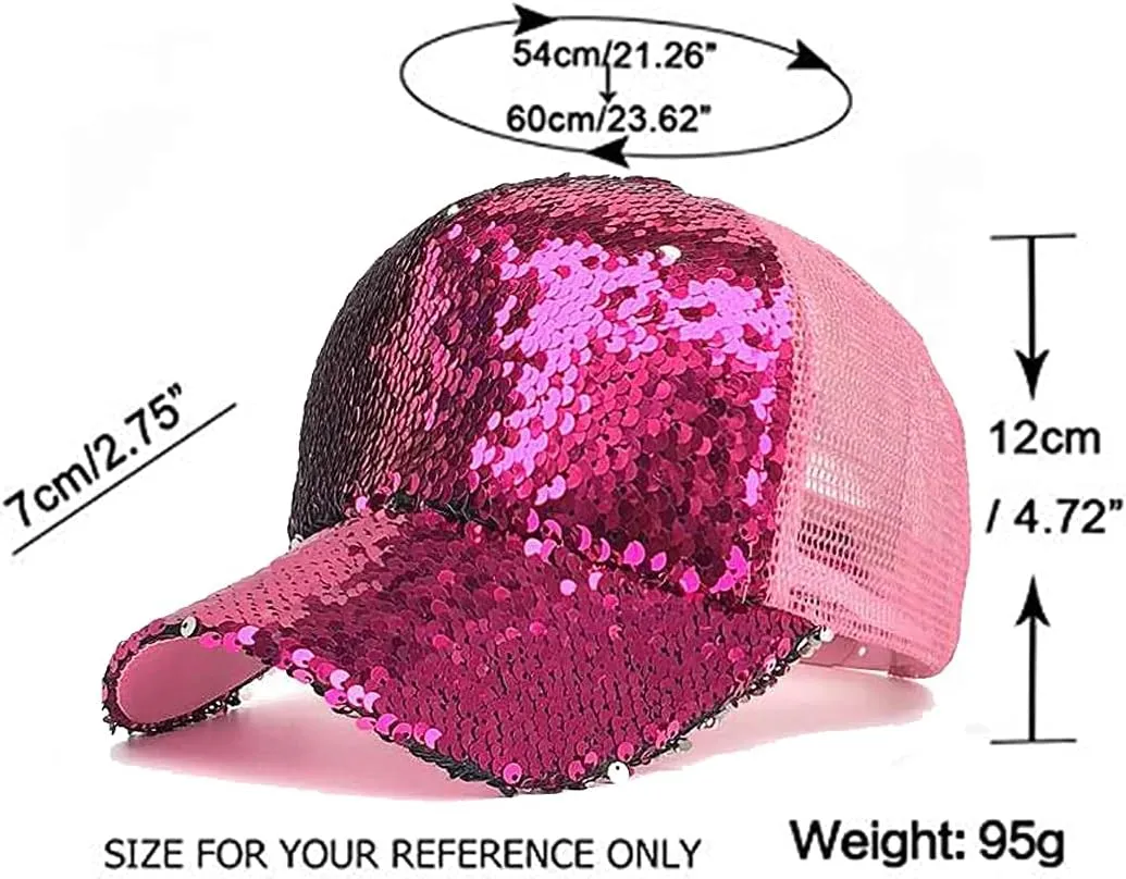 Sequin Hat Magic Adjustable Baseball Hat Cap for Womens - Silver Mirror Decor Baseball Cap Disco-Ball Dance Party Costume