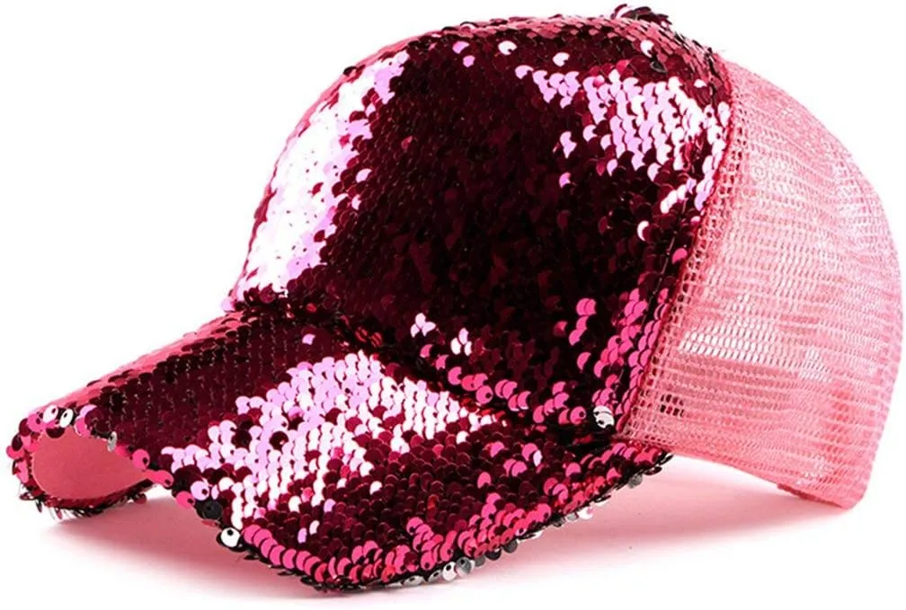 Sequin Hat Magic Adjustable Baseball Hat Cap for Womens - Silver Mirror Decor Baseball Cap Disco-Ball Dance Party Costume