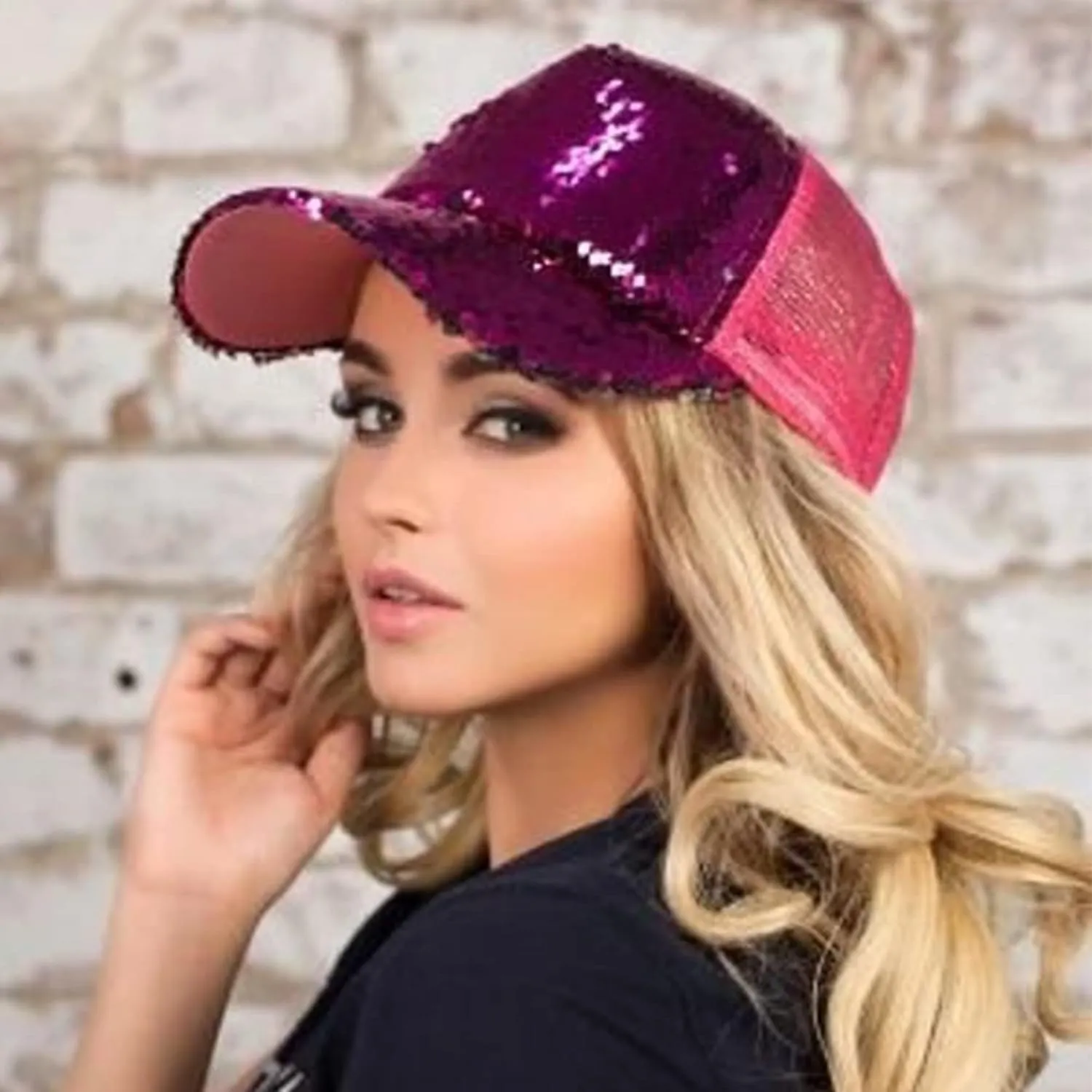 Sequin Hat Magic Adjustable Baseball Hat Cap for Womens - Silver Mirror Decor Baseball Cap Disco-Ball Dance Party Costume