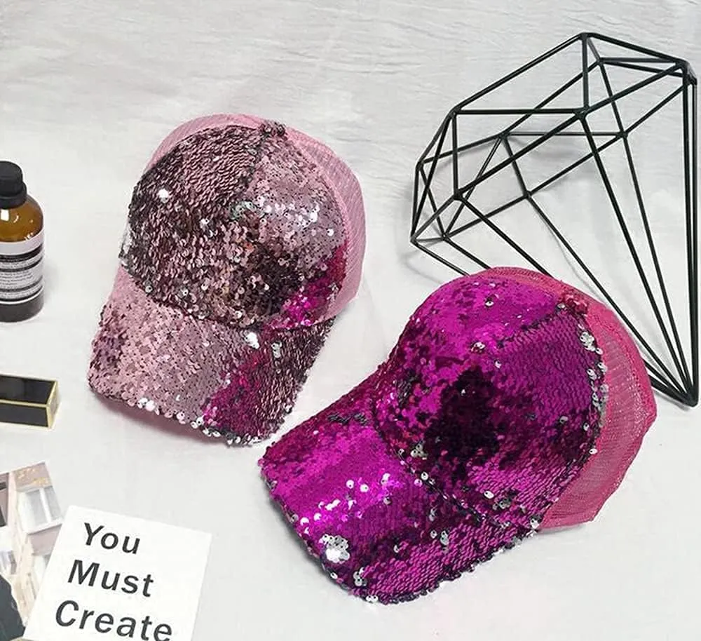 Sequin Hat Magic Adjustable Baseball Hat Cap for Womens - Silver Mirror Decor Baseball Cap Disco-Ball Dance Party Costume