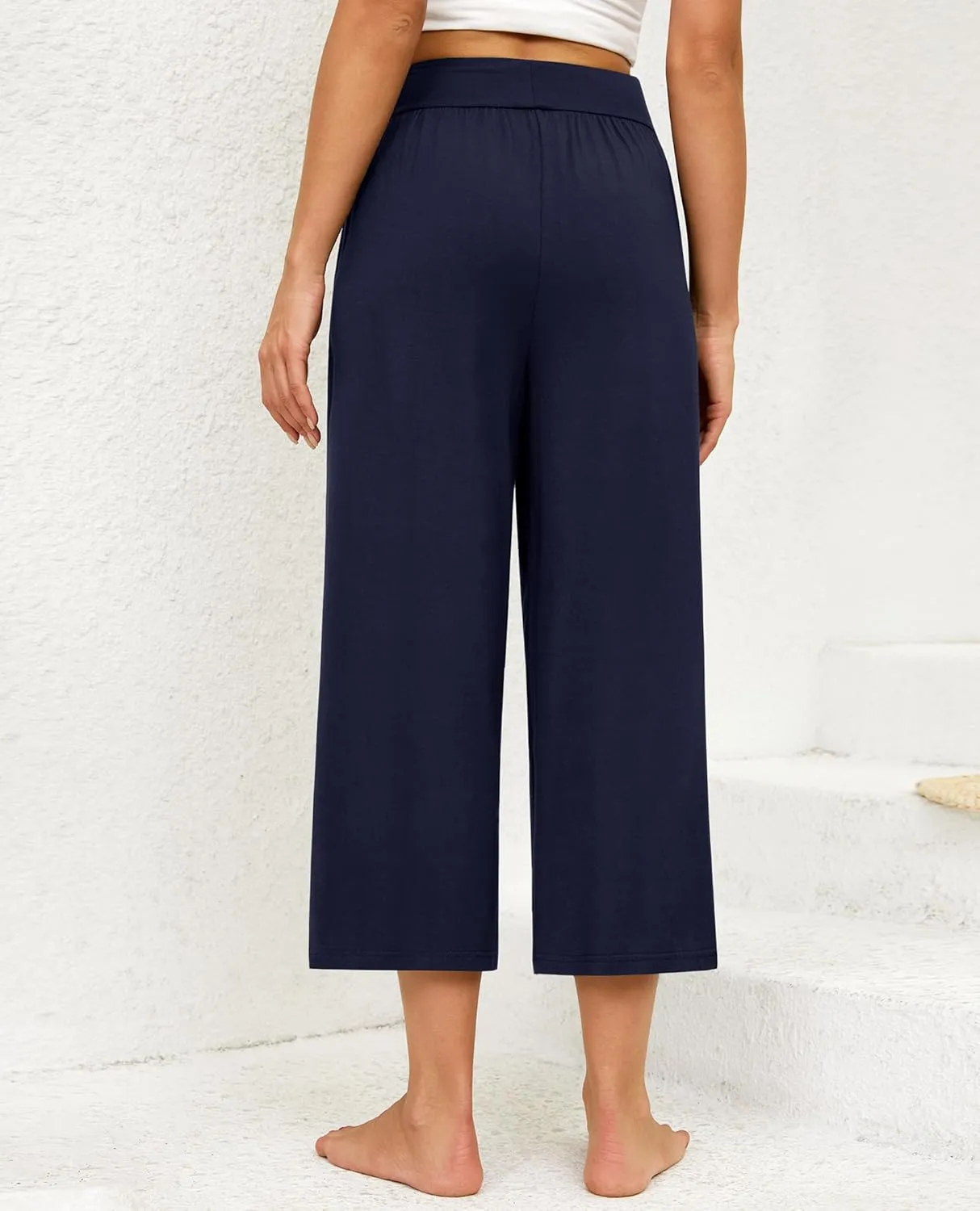 siliteelon Wide Leg Capri Pants for Women Lounge Pajama Pants Women Casual Loose Comfy Flowy Palazzo Pants with Pockets