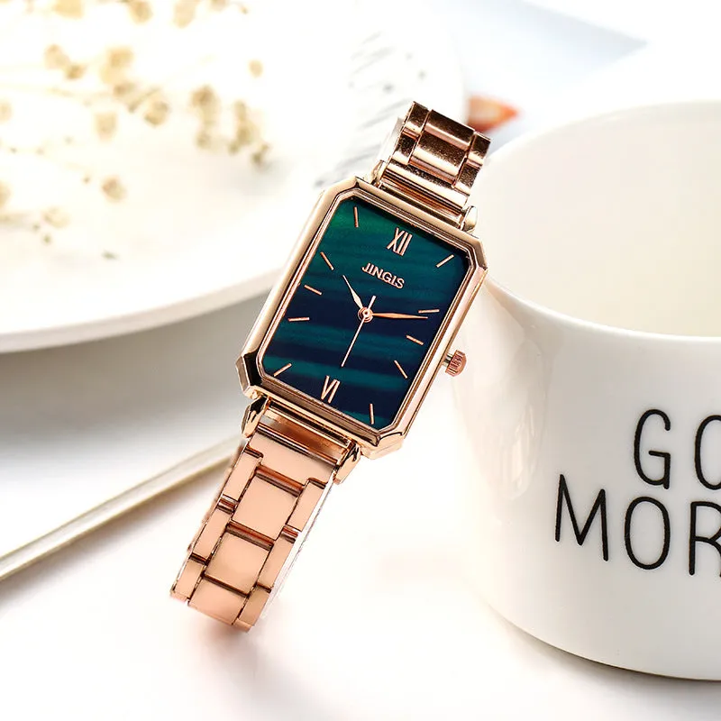 Small Square Watch Women's Retro Fashion Business Casual Chain Strap Small Green Watch Peacock Green Plate Women's Watch