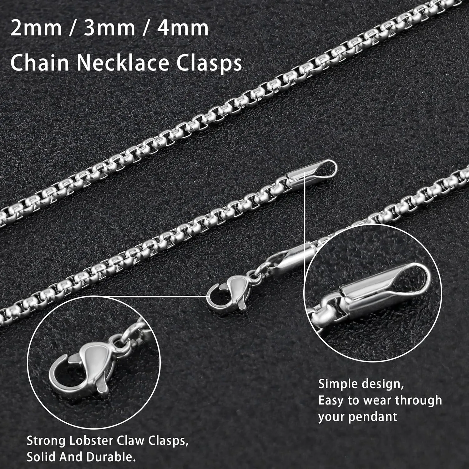 Square Rolo Chain Necklace Stainless Steel Round Box Necklace for Men & Women