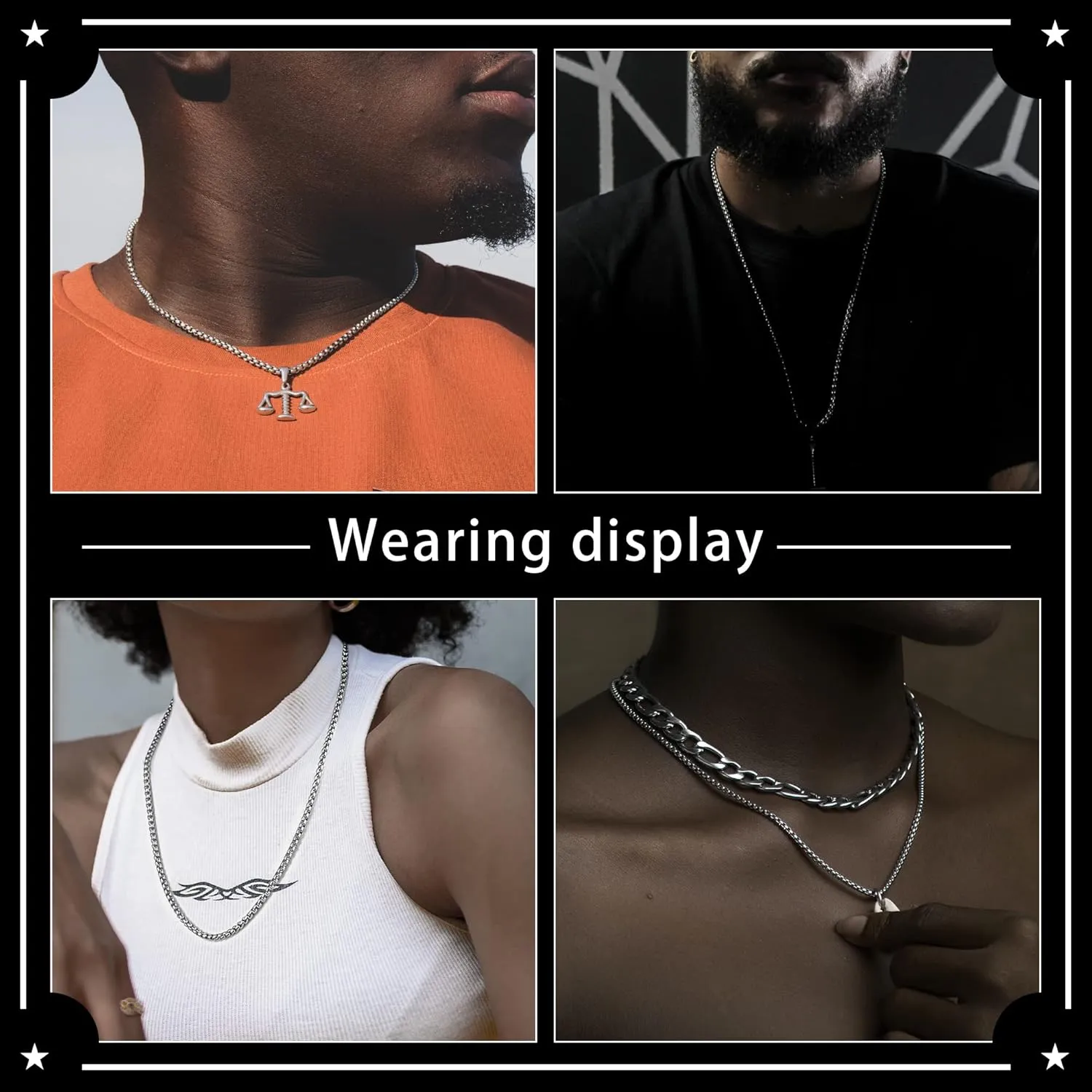 Square Rolo Chain Necklace Stainless Steel Round Box Necklace for Men & Women