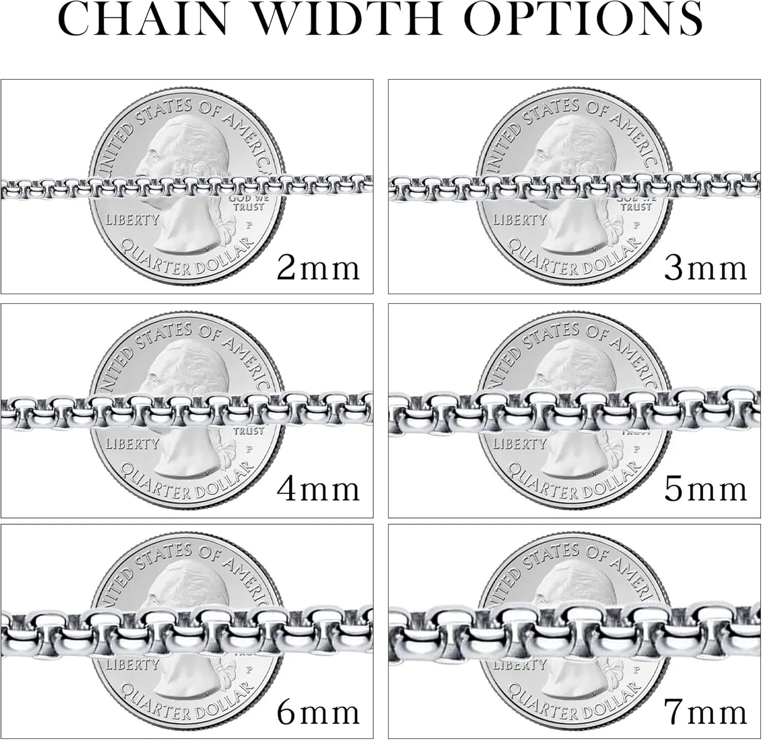 Square Rolo Chain Necklace Stainless Steel Round Box Necklace for Men & Women