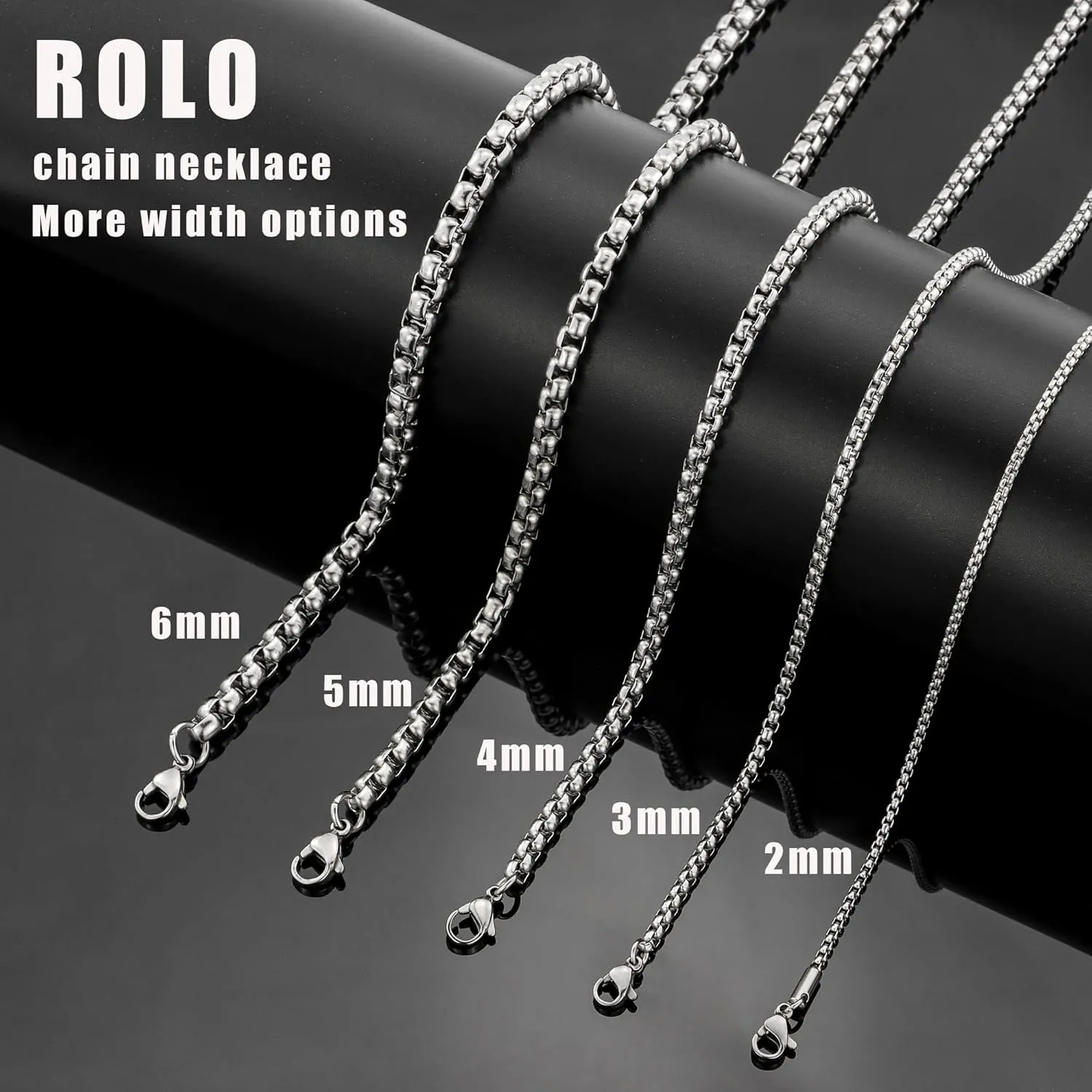 Square Rolo Chain Necklace Stainless Steel Round Box Necklace for Men & Women