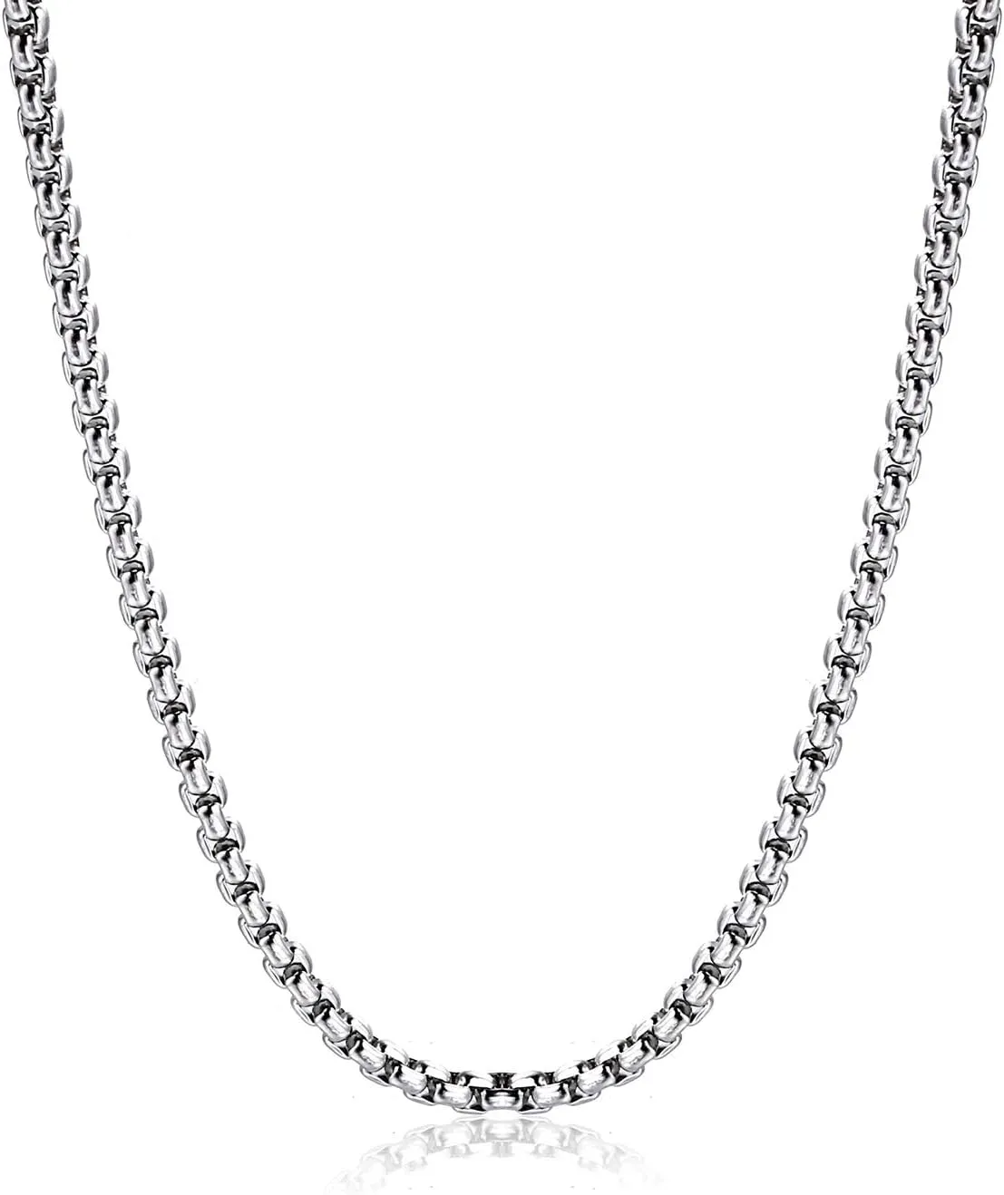 Square Rolo Chain Necklace Stainless Steel Round Box Necklace for Men & Women