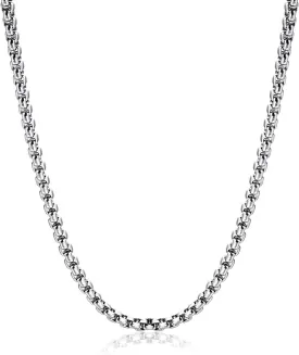 Square Rolo Chain Necklace Stainless Steel Round Box Necklace for Men & Women