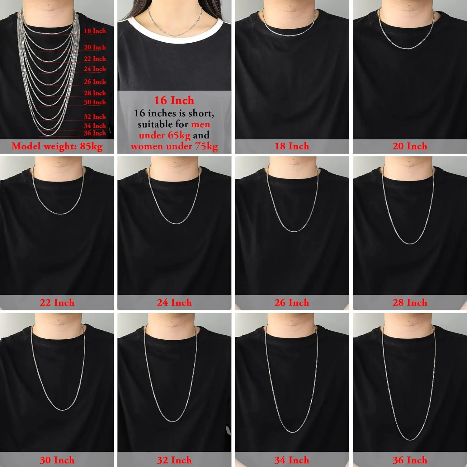 Square Rolo Chain Necklace Stainless Steel Round Box Necklace for Men & Women