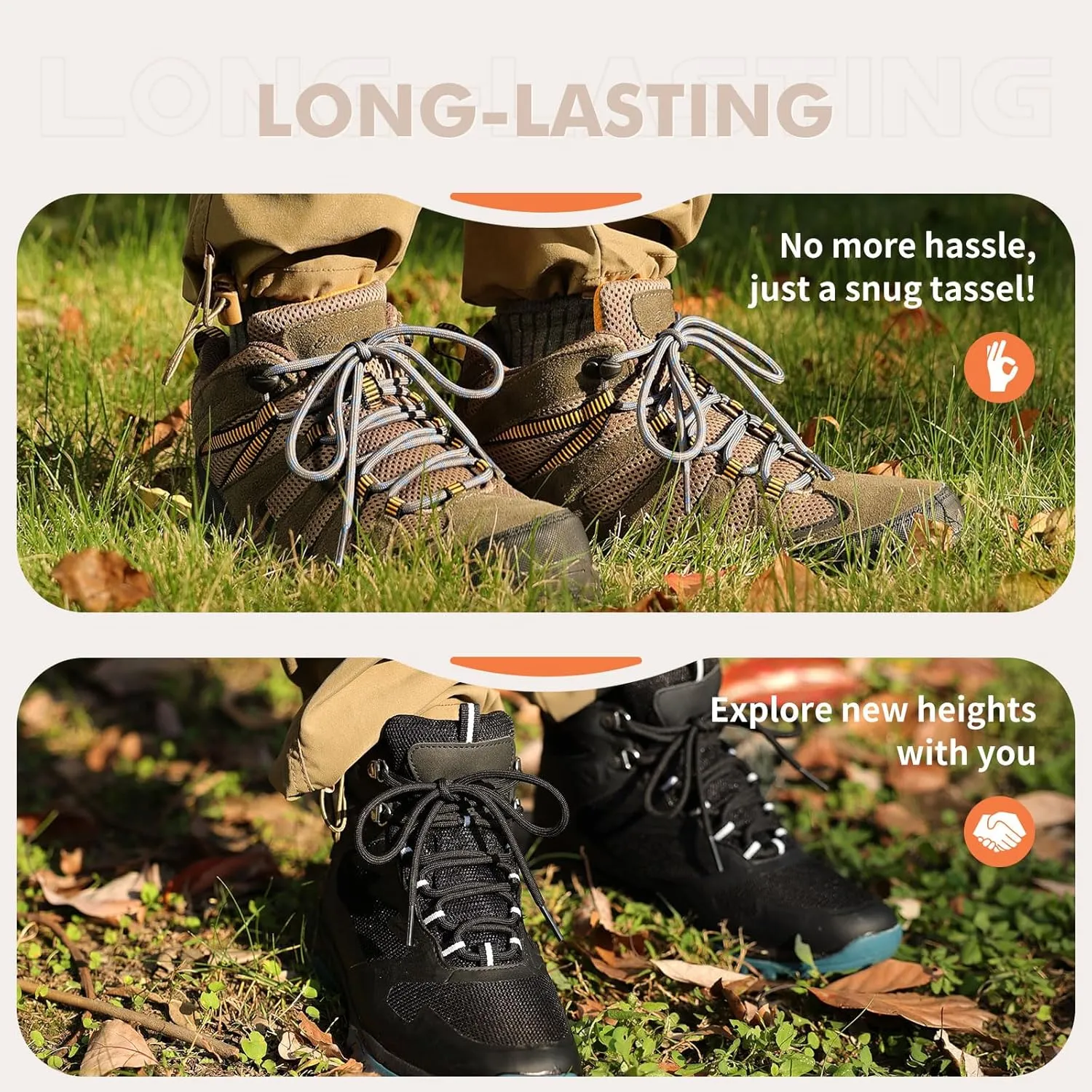 Stepace Round Shoelaces [2 Pairs] Heavy Duty Boot Shoe Laces for Hiking Work Boots