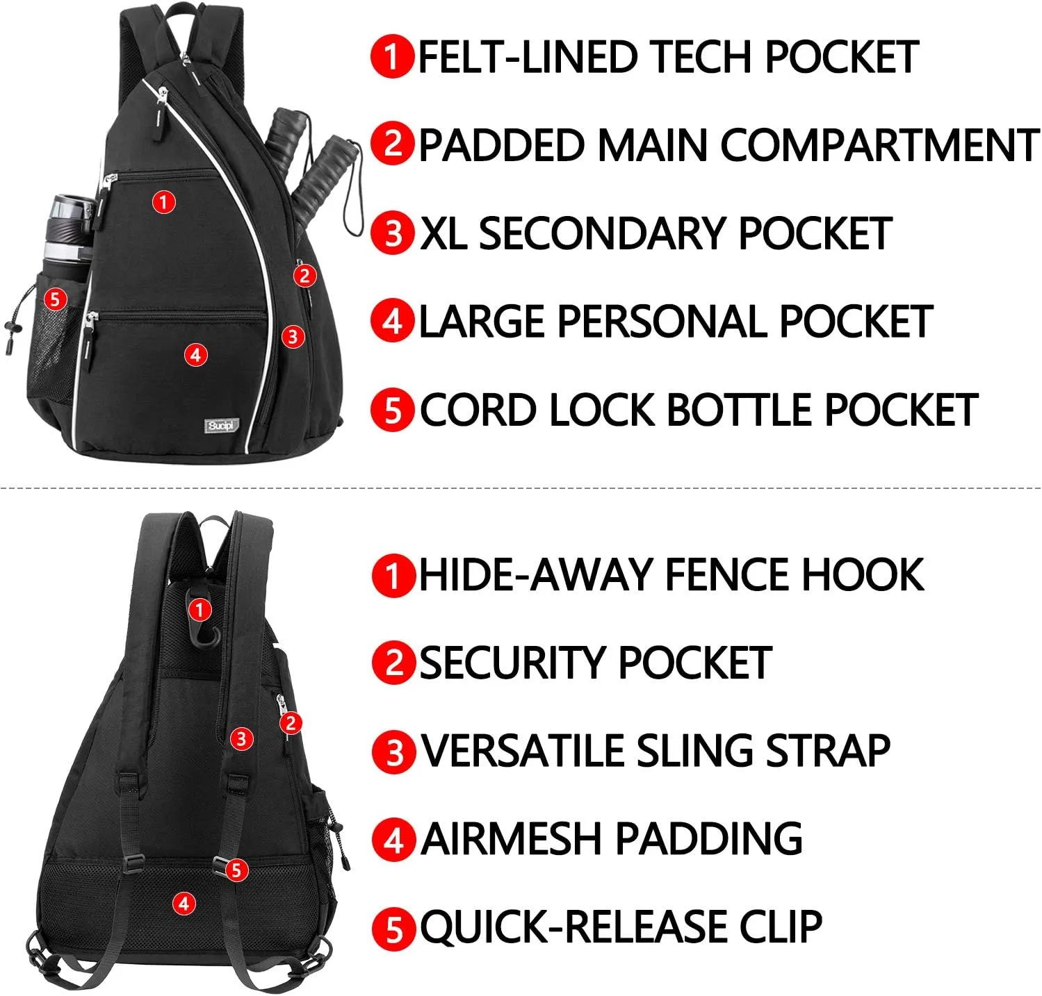 Sucipi Women's Reversible Pickleball Paddle Bag with Rackets Compartment
