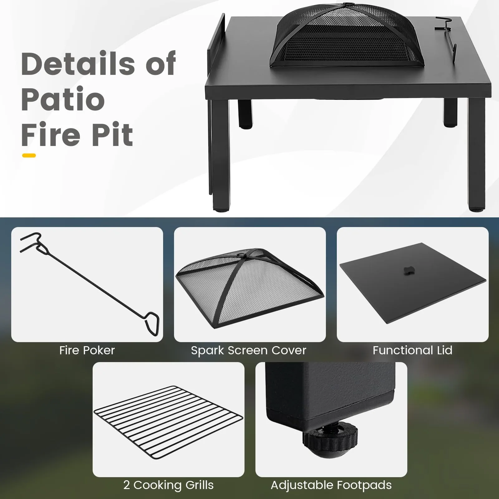 Tangkula 5 Piece Patio Dining Set, Heavy-Duty Rocking Chairs with 4-in-1 Fire Pit Table