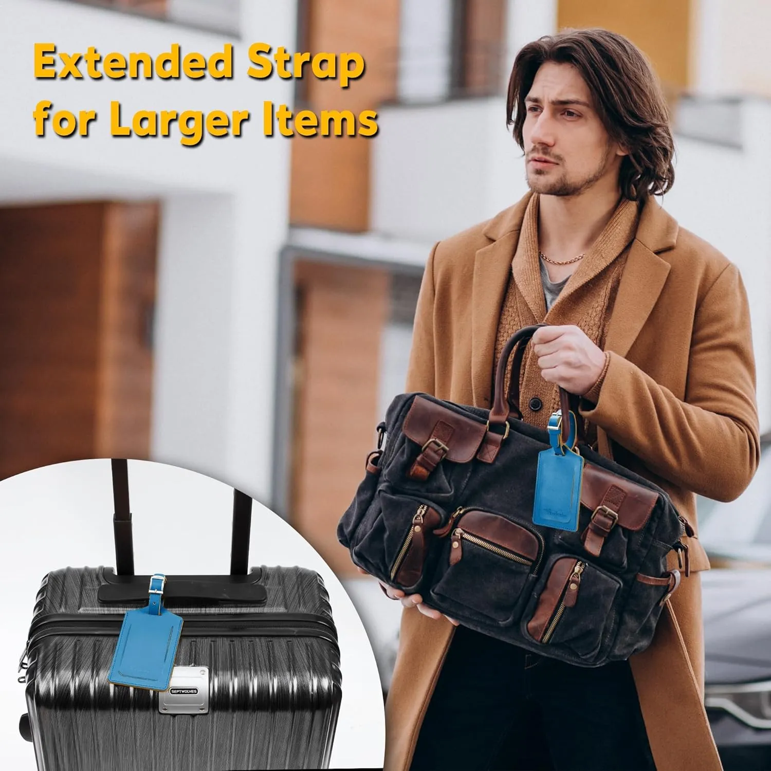 Travelambo 8 Pack Luggage Tags Faux Leather for Suitcases Travel Bag Labels with Protection Cover ID