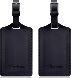 Travelambo Luggage Tags for Suitcases Faux Leather Privacy Protection 2 Pack Bag Tags Travel Accessories Essential, Black
