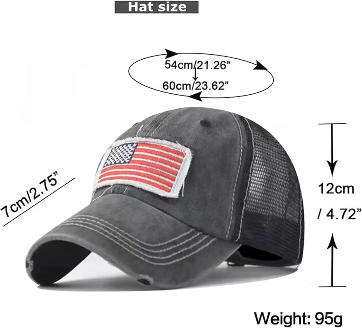 UTOWO Women Baseball-Caps Distressed-American-Flag Ponytail-High-Bun Trucker Dad-Hats