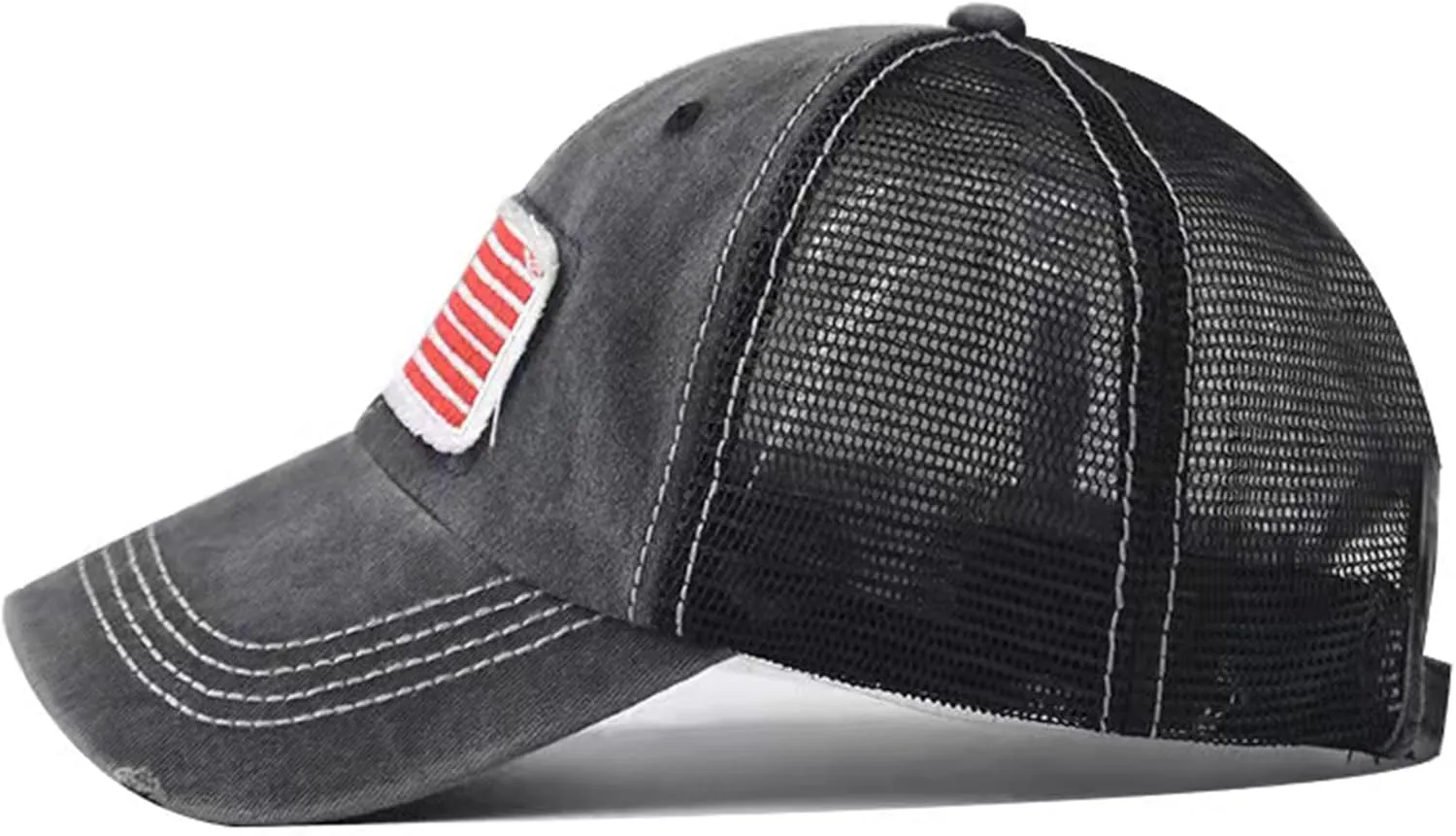 UTOWO Women Baseball-Caps Distressed-American-Flag Ponytail-High-Bun Trucker Dad-Hats